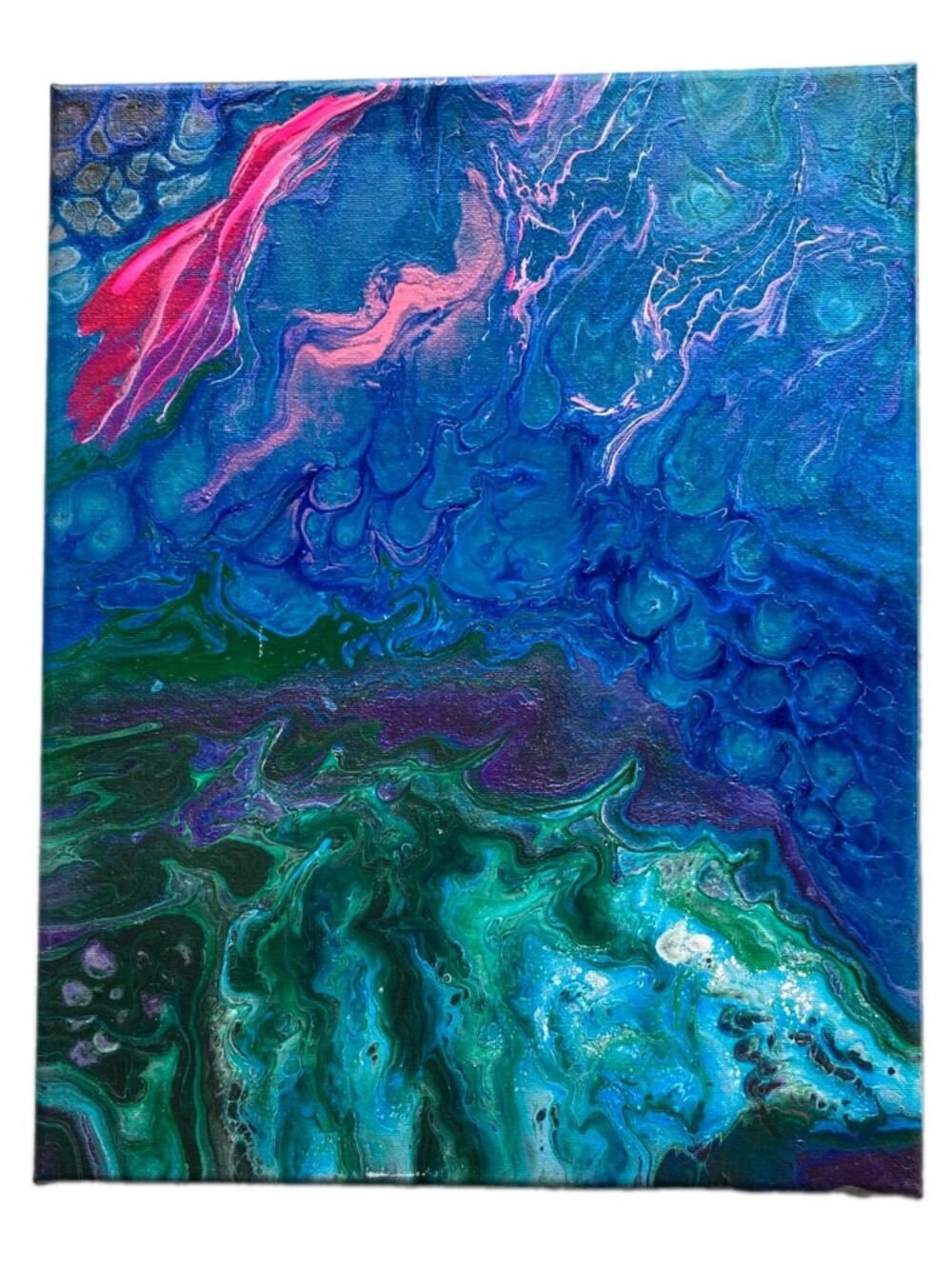 Abstract Fluid Pour Painting Blue Pink Acrylic 11 x 14" Home Decor Wall Art